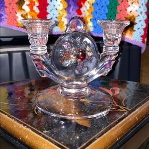 BX50 Vintage Westmoreland Della Robbia Pattern Elegant Glass Candle Holder